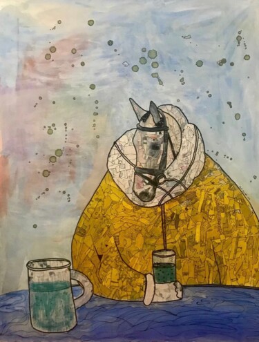 Schilderij getiteld "Drinking horse" door Pavel Kuragin, Origineel Kunstwerk, Acryl