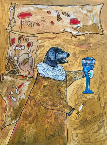Painting titled "Dog and bad behavio…" by Pavel Kuragin, Original Artwork, Acrylic