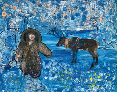 Malerei mit dem Titel "Boy and deer" von Pavel Kuragin, Original-Kunstwerk, Acryl