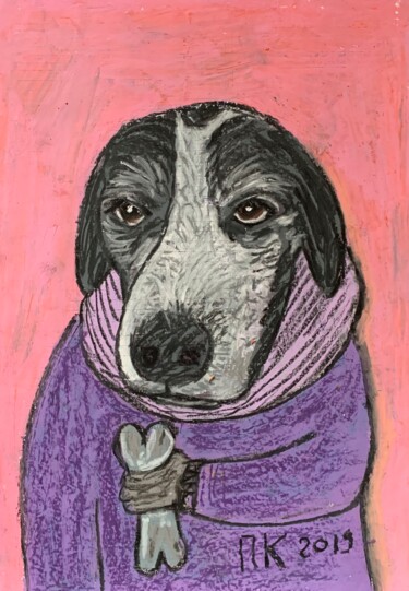 Zeichnungen mit dem Titel "Dog with bone" von Pavel Kuragin, Original-Kunstwerk, Pastell