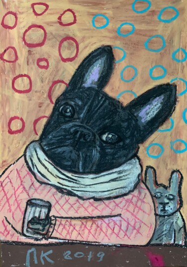 Рисунок под названием "Drinking dog 82" - Pavel Kuragin, Подлинное произведение искусства, Пастель