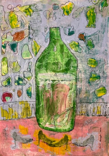Картина под названием "The bottle of femal…" - Pavel Kuragin, Подлинное произведение искусства, Акрил