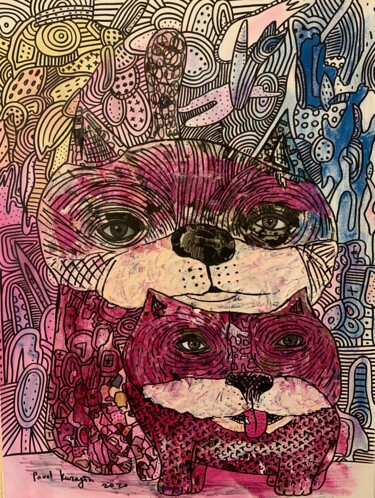 Pintura intitulada "Two hungry cats" por Pavel Kuragin, Obras de arte originais, Acrílico