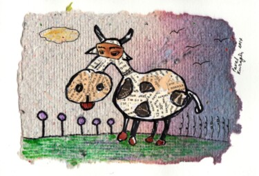 Collages intitulée "Happy cow" par Pavel Kuragin, Œuvre d'art originale, Collages