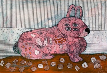 Painting titled "Psychedelic rabbit" by Pavel Kuragin, Original Artwork, Acrylic