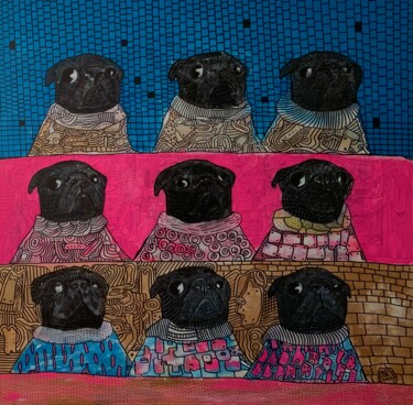 Malerei mit dem Titel "Pug corporation" von Pavel Kuragin, Original-Kunstwerk, Acryl