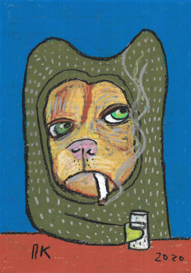 Рисунок под названием "Drinking dog 96" - Pavel Kuragin, Подлинное произведение искусства, Пастель