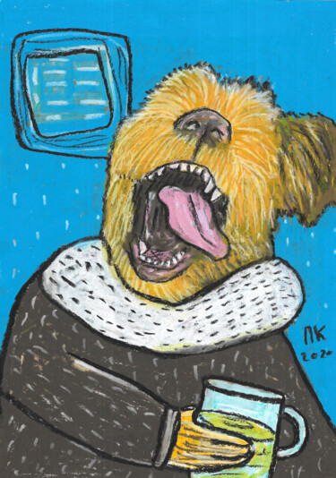 Dessin intitulée "Drinking dog 95" par Pavel Kuragin, Œuvre d'art originale, Pastel