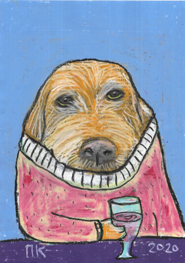 Drawing titled "Drinking dog 97" by Pavel Kuragin, Original Artwork, Pastel