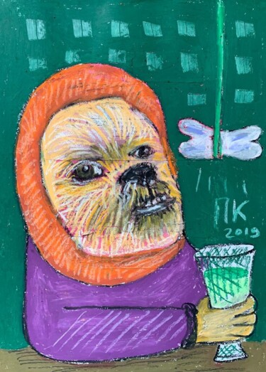 Dessin intitulée "Drinking dog #31" par Pavel Kuragin, Œuvre d'art originale, Pastel