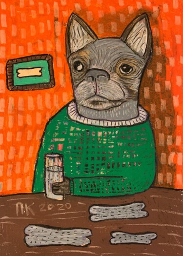 Desenho intitulada "Drinking dog #90" por Pavel Kuragin, Obras de arte originais, Acrílico