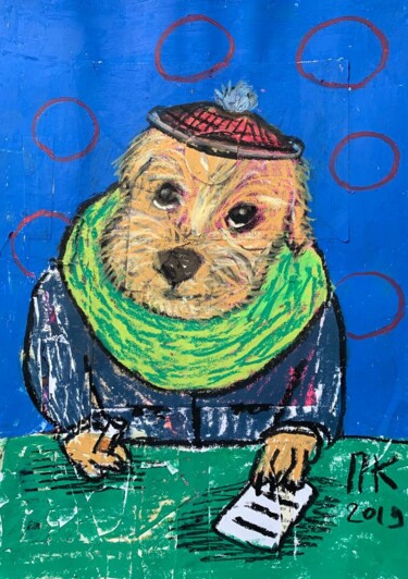 Drawing titled "Drinking dog #37" by Pavel Kuragin, Original Artwork, Pastel