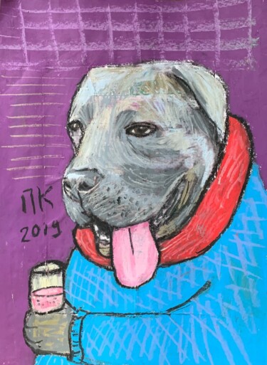 Drawing titled "Drinking dog #64" by Pavel Kuragin, Original Artwork, Pastel