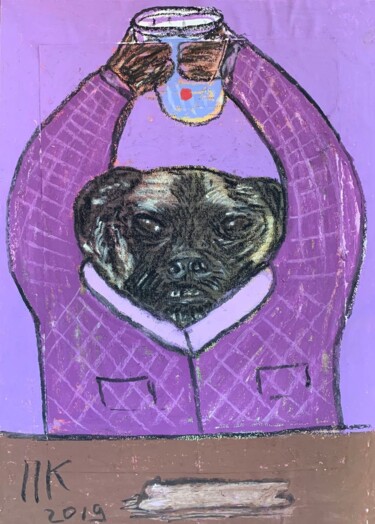 Рисунок под названием "Drinking dog #40" - Pavel Kuragin, Подлинное произведение искусства, Пастель