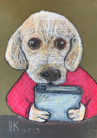 Dessin intitulée "Drinking dog #41" par Pavel Kuragin, Œuvre d'art originale, Pastel