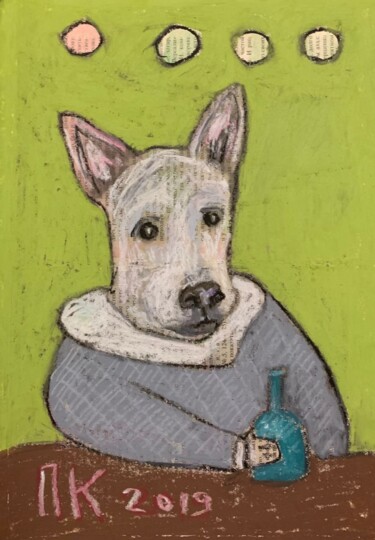 Dessin intitulée "Drinking dog #43" par Pavel Kuragin, Œuvre d'art originale, Pastel
