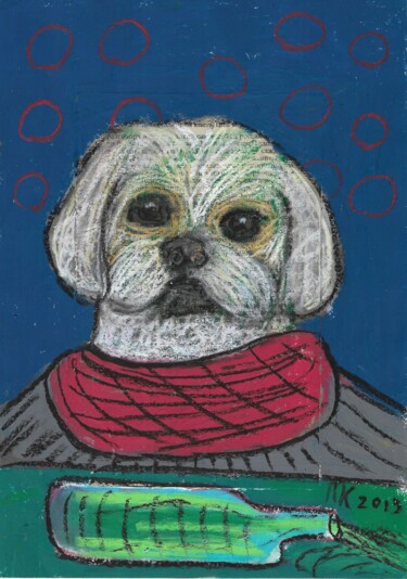 Dessin intitulée "Drinking dog #55" par Pavel Kuragin, Œuvre d'art originale, Pastel