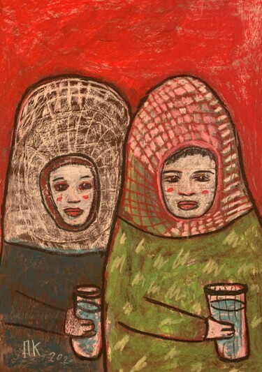 Pintura intitulada "Two Muslim women" por Pavel Kuragin, Obras de arte originais, Pastel