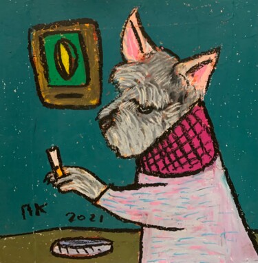Dibujo titulada "Smoking dog 66" por Pavel Kuragin, Obra de arte original, Pastel