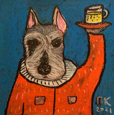 Рисунок под названием "Drinking dog 108" - Pavel Kuragin, Подлинное произведение искусства, Пастель