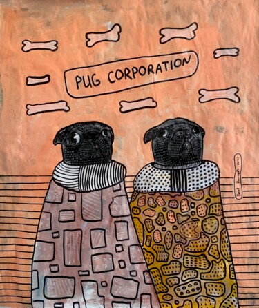 Ζωγραφική με τίτλο "Pug corporation #3" από Pavel Kuragin, Αυθεντικά έργα τέχνης, Ακρυλικό
