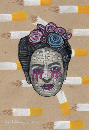 Collagen mit dem Titel "Portrait of Frida K…" von Pavel Kuragin, Original-Kunstwerk, Collagen
