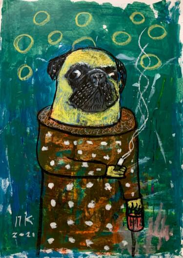 Peinture intitulée "Smoking pug #5" par Pavel Kuragin, Œuvre d'art originale, Acrylique