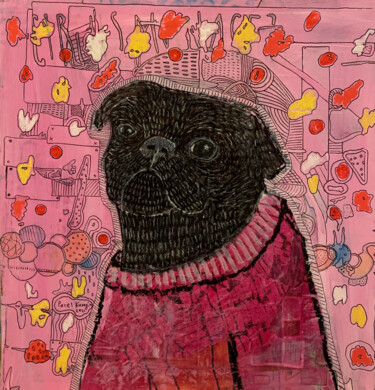 Pintura titulada "Black pug" por Pavel Kuragin, Obra de arte original, Acrílico