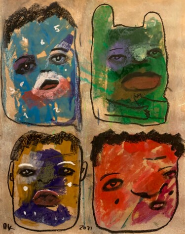 Painting titled "Four heads" by Pavel Kuragin, Original Artwork, Pastel