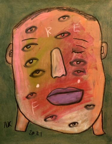 Painting titled "Surreal head #30" by Pavel Kuragin, Original Artwork, Pastel