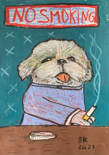 Dessin intitulée "Smoking dog #75" par Pavel Kuragin, Œuvre d'art originale, Pastel