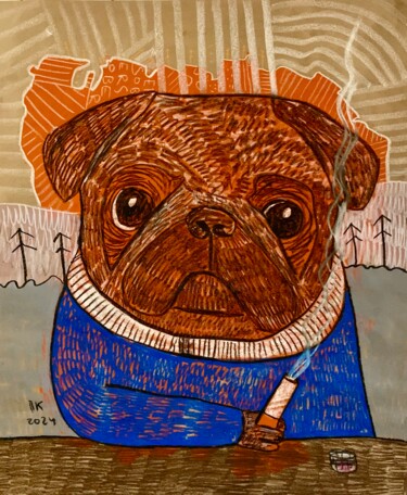 绘画 标题为“Smoking pug #6” 由Pavel Kuragin, 原创艺术品, 粉彩