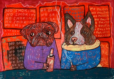 Schilderij getiteld "Saint dogs #1" door Pavel Kuragin, Origineel Kunstwerk, Pastel