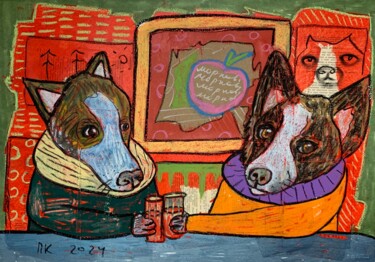 Painting titled "Saint dog #2" by Pavel Kuragin, Original Artwork, Acrylic