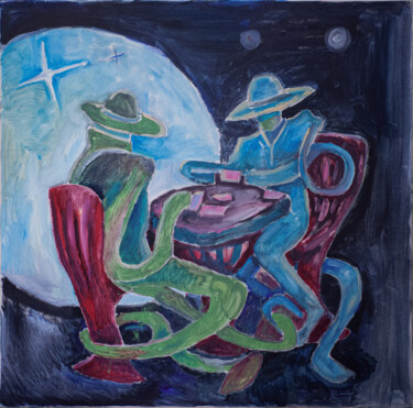 Картина под названием ""Лунный покер"" - Pavel Levites, Подлинное произведение искусства, Масло