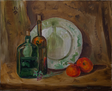 Painting titled ""натюрморт с тарелк…" by Pavel Levites, Original Artwork, Oil