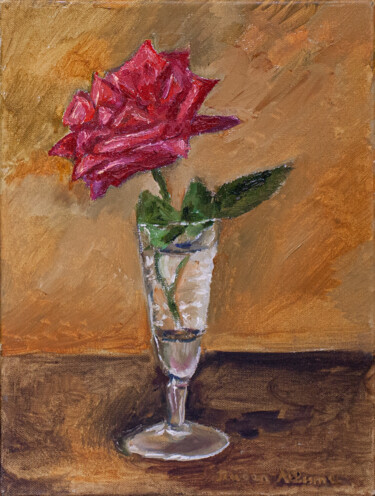 Pittura intitolato ""Одинокая роза"" da Pavel Levites, Opera d'arte originale, Olio