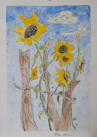 Painting titled "Country sunflowers" by Pavel Levites, Original Artwork, Tempera