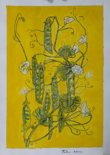 Pintura titulada "blooming peas" por Pavel Levites, Obra de arte original, Témpera