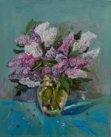 Malerei mit dem Titel "A bouquet of lilacs" von Pavel Levites, Original-Kunstwerk, Öl
