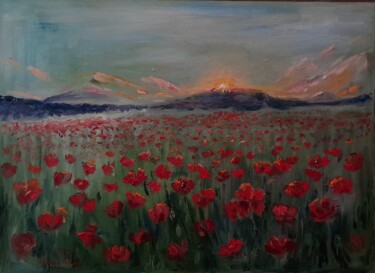 Painting titled "Mountain Poppies" by Pavel Levites, Original Artwork, Oil