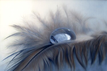 Painting titled "Drop on the feather" by Pavel Moskalenko, Original Artwork, Oil