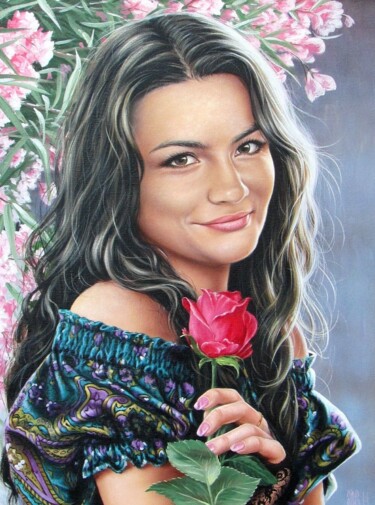 Картина под названием "Portrait of a girl…" - Pavel Moskalenko, Подлинное произведение искусства, Масло