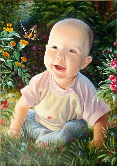 Painting titled "Portrait of a littl…" by Pavel Moskalenko, Original Artwork, Oil