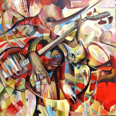 Pintura intitulada "пиноккио и бас гита…" por Pavel Sirokvasha, Obras de arte originais, Óleo