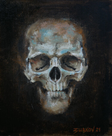 Painting titled "Dark Skull" by Pavel Zubkov, Original Artwork, Oil