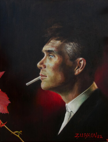 Painting titled "Thomas Shelby" by Pavel Zubkov, Original Artwork, Oil Mounted on Wood Stretcher frame