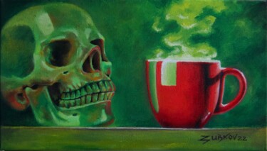 Painting titled "Coffee and jade sku…" by Pavel Zubkov, Original Artwork, Oil Mounted on Wood Stretcher frame