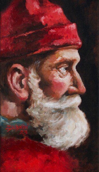 Painting titled "Old Santa" by Pavel Zubkov, Original Artwork, Oil