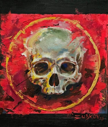 Painting titled "The End" by Pavel Zubkov, Original Artwork, Oil Mounted on Wood Stretcher frame